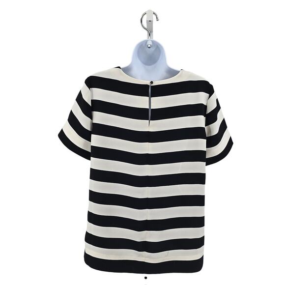 Banana Republic Black White Stripe Crepe Blouse Womens XS Short Sleeve Crew Neck - Picture 3 of 6